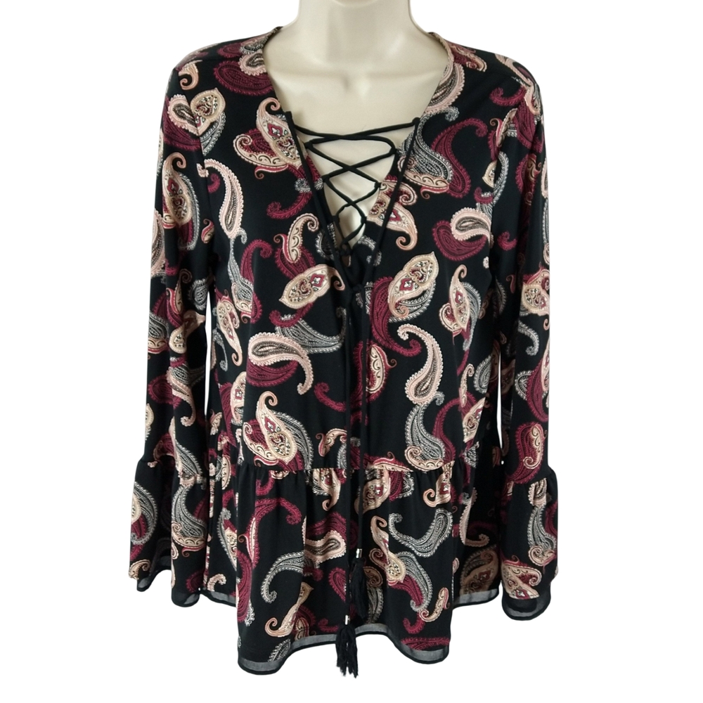 Paisley Lace-Up Women's Long Sleeve Top